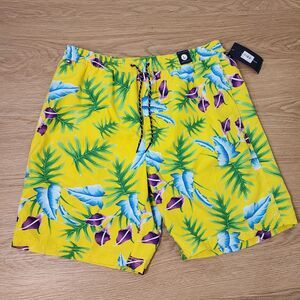 Tommy Hilfiger Yellow Tropical Swim Suit Short Hawaiian Trunks Mens Large NWT